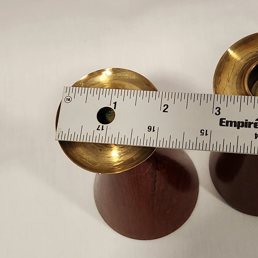 Vintage Joh Jorg Backe Norway Mid Century Modern Wood and Brass Candle Holders - Picture 6 of 8